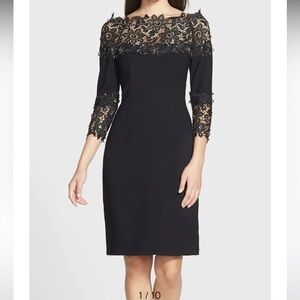 SHANI Black Sheath Dress with Scoop Neck and 3/4 Sleeves